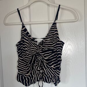 H&M cream and black drawstring zebra print top size 6